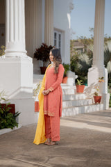 Buy Orange and Yellow straight Kurta Pant Set 