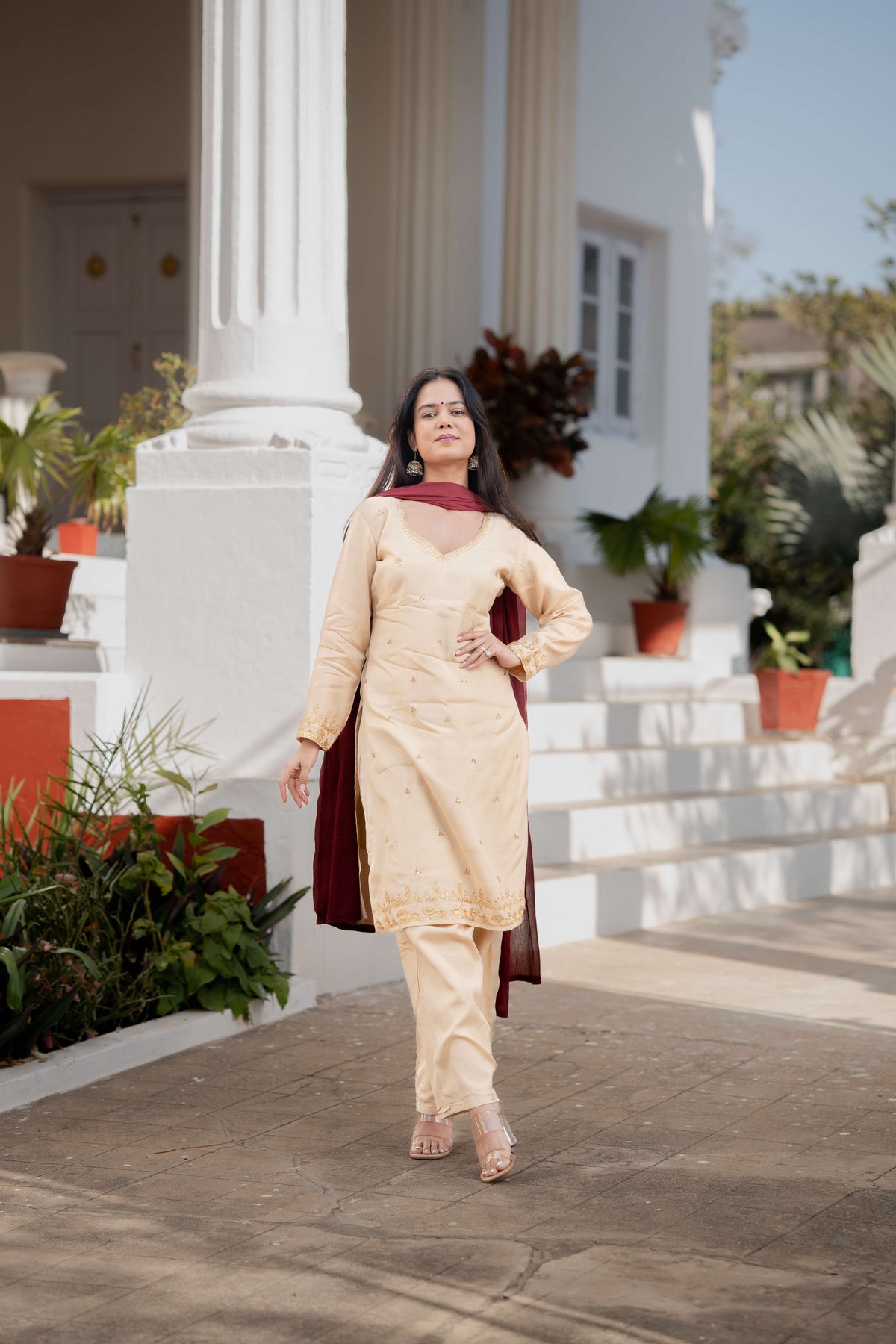 Cream Kurta Pant Set for wedding