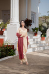 Cream Kurta Pant Set with Maroon dupatta