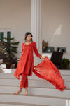 Orange Kurta Pant Set with Dupatta 