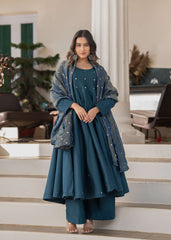 Teal blue anarkali set with dupatta