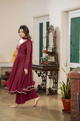 Wine Anarkali with palazzo 