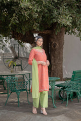 Orange straight Kurta Pant Set for women 
