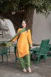 Yellow and Mehndi green Kurta Pant Set for wedding