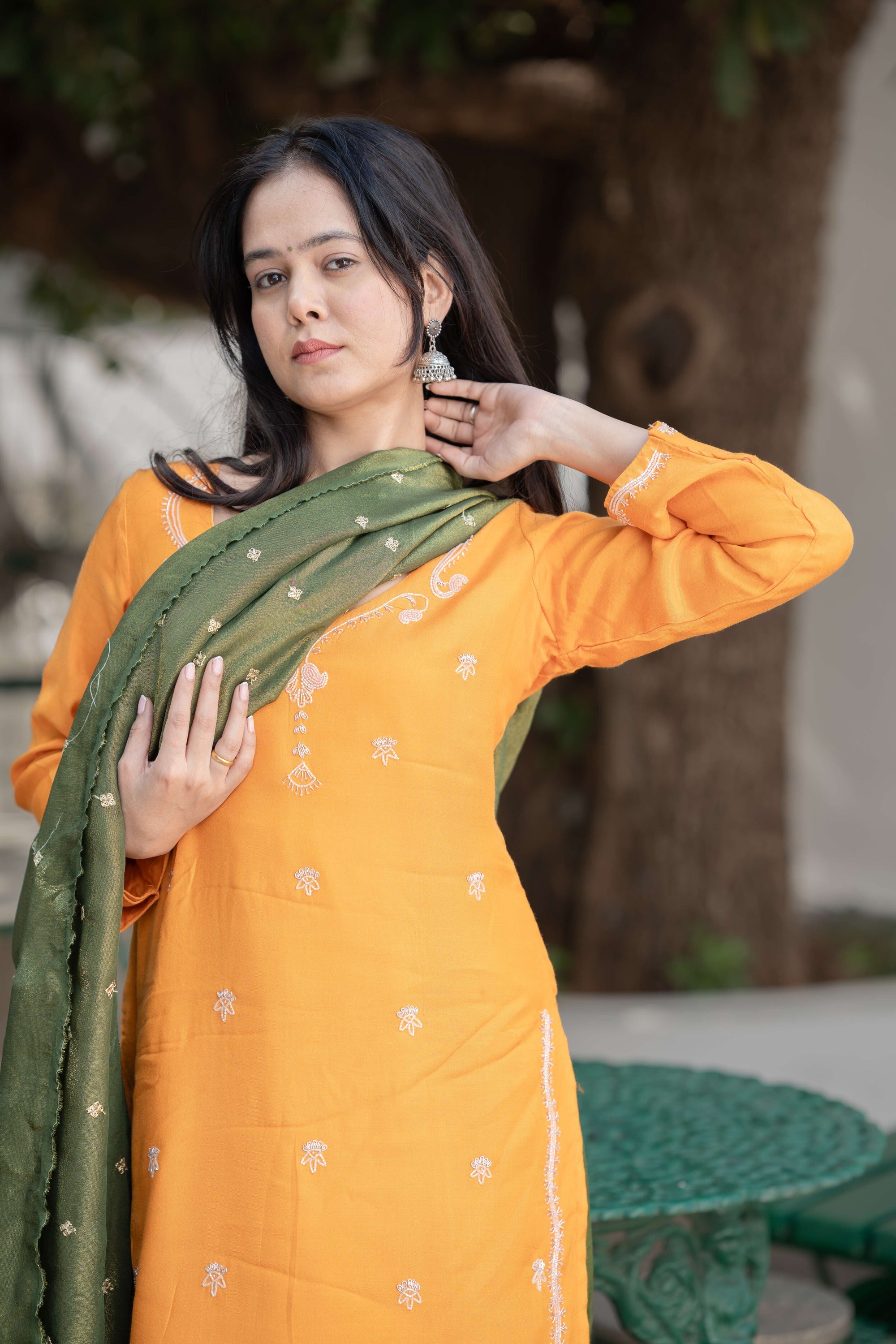  Kurta Pant Set with Banaras tissue silk dupatta