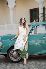 Cream and Green Kurta pant