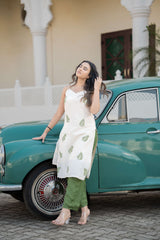 Buy Cream and Green Kurta pant