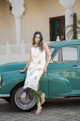 Cream and Green Kurta pant set