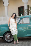 Cream and Green Kurta pant for women
