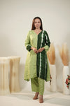 Green & Dark Green A-Line Kurta Set 