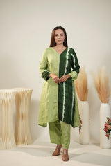 Green & Dark Green A-Line Kurta Set 