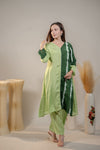 Green V-Neck kurta set 