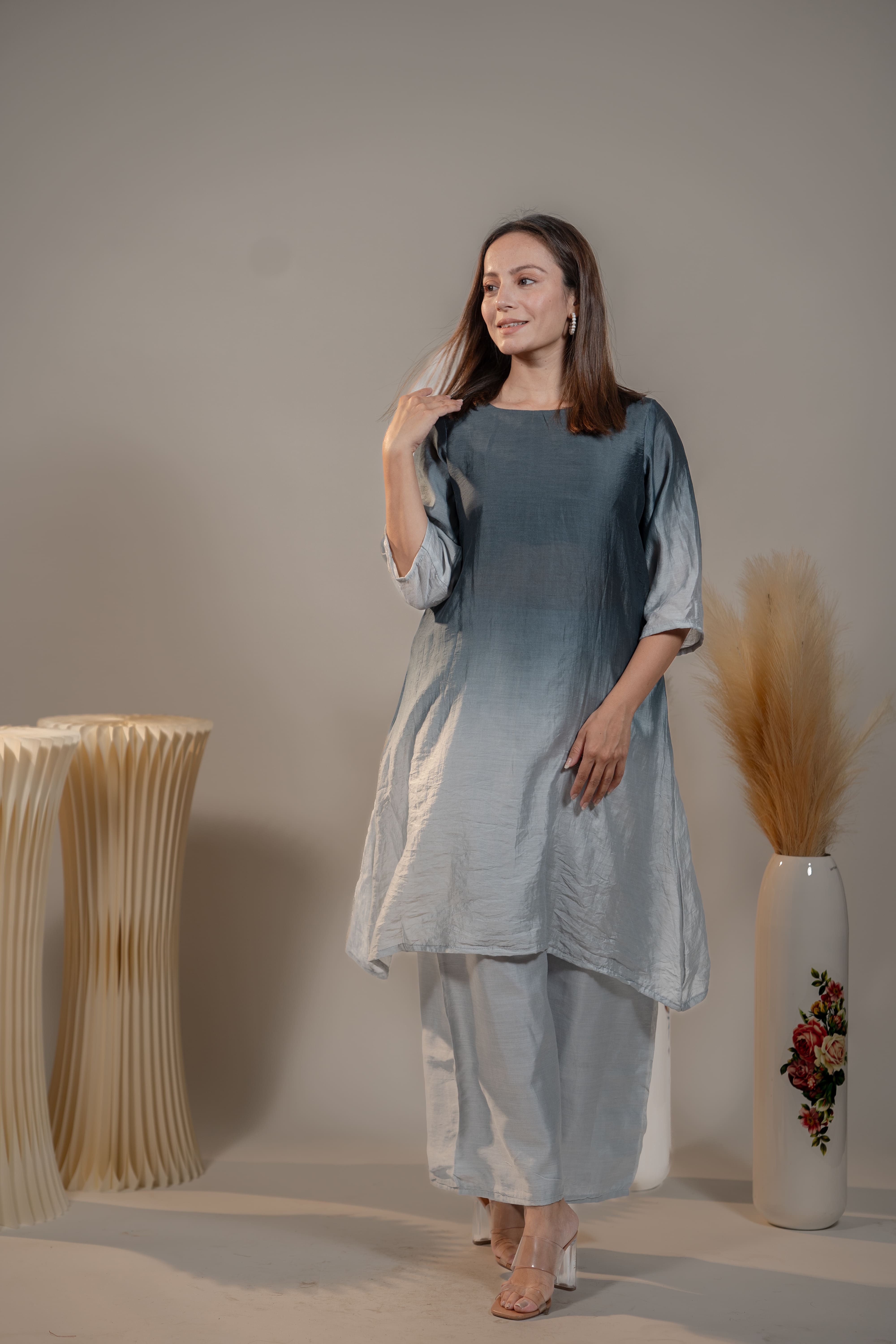 Grey shaded A-Line Kurta Set for women online