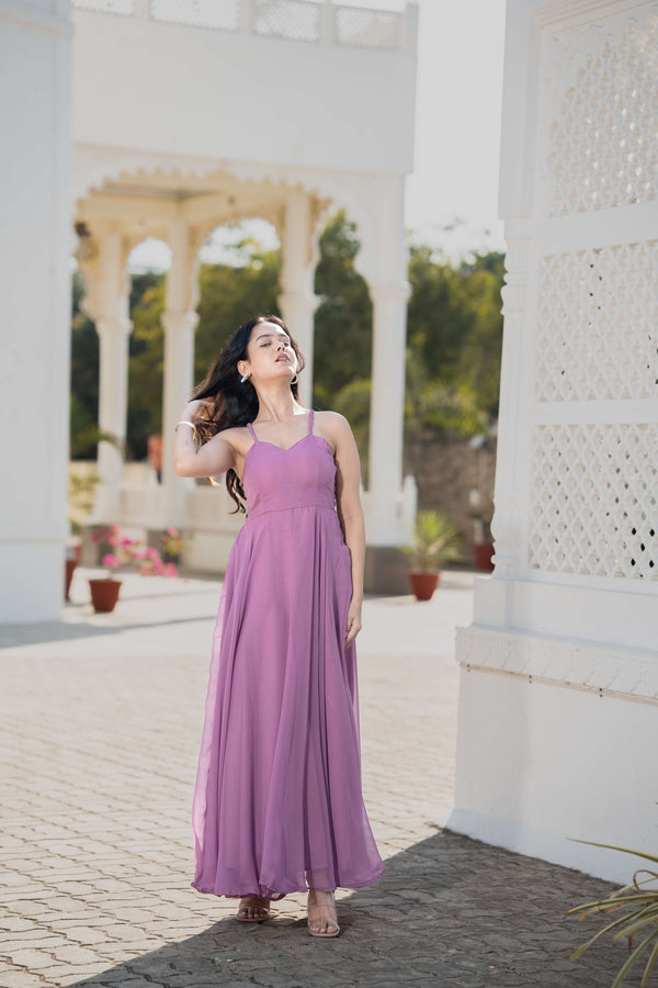 Buy Lavender Long One Piece Dress online at best price – Meeshara