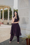 Women A-Line Kurta Pant Set-Wine