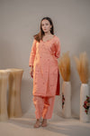 Chanderi Peach Straight Kurta Pant Set for women 