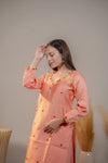V-Neck peach kurta set for women 