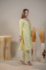 Olive green Chanderi straight Kurta Set