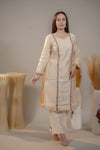 Buy V-Neck Cream Straight Kurta set with Palazzo Pant
