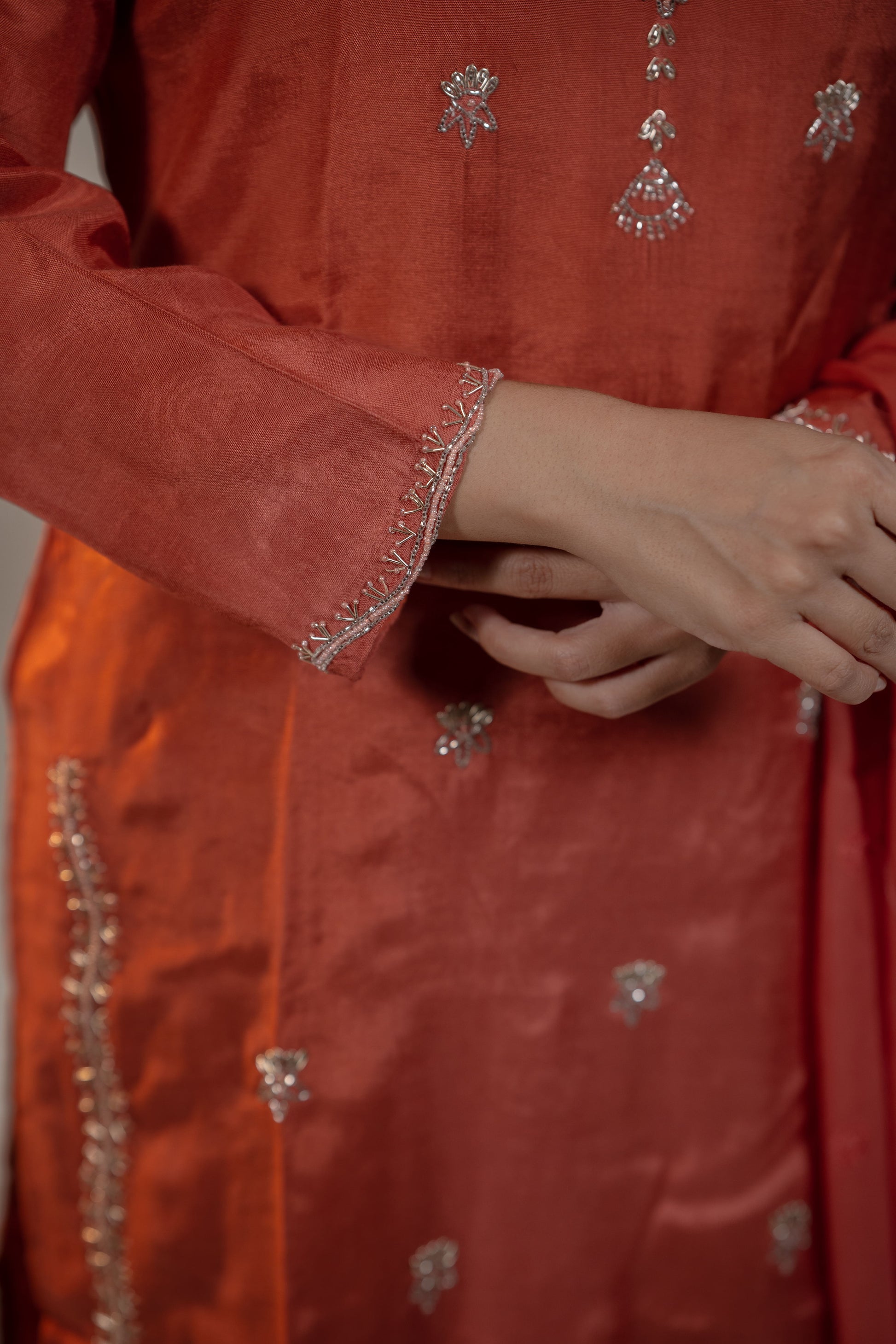 Orange and Green Zardosi Kurta Set