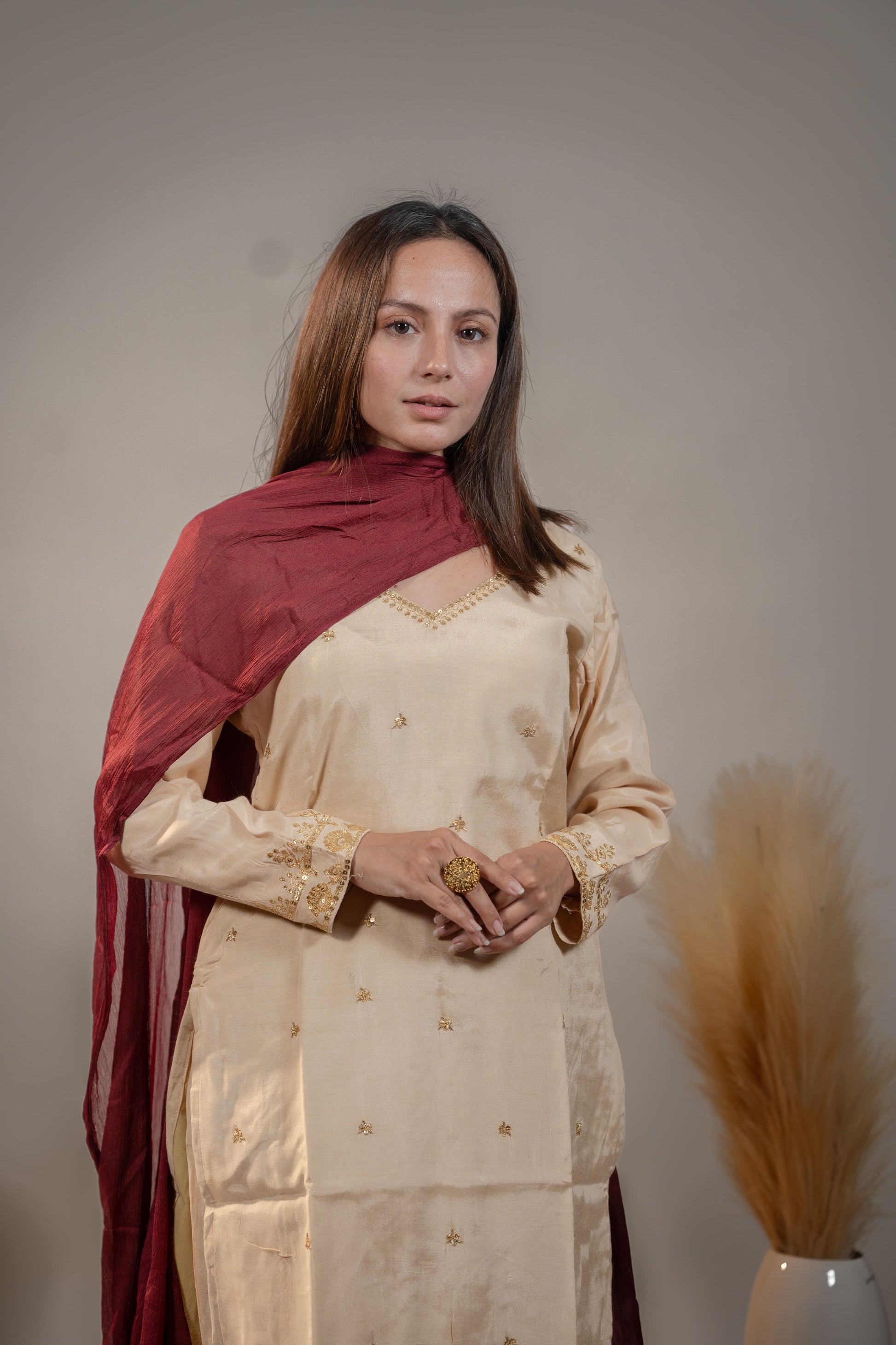 Straight Zardosi and Aari Work Kurta Set