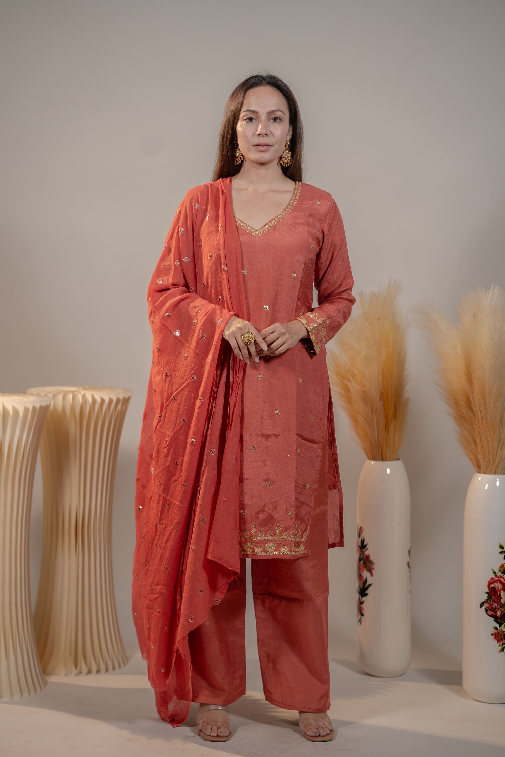 Straight Zardosi and Aari Work Kurta Set