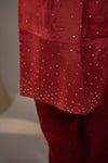Embrioded Dark Red Kurta Set