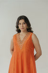 Orange hand embroidered anarkali set