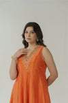 Orange hand embroidered anarkali set