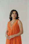 Orange hand embroidered anarkali set