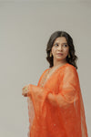 Orange hand embroidered anarkali set