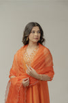 Orange hand embroidered anarkali set