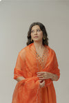 Orange hand embroidered anarkali set