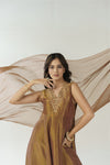 Brown hand embroidered anarkali set