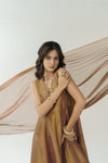 Brown hand embroidered anarkali set