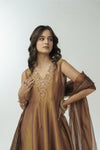 Brown hand embroidered anarkali set