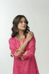 Rani pink bandhani hand embroidered straight kurta set