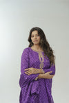 Violet bandhani hand embroidered straight kurta set