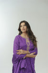 Violet bandhani hand embroidered straight kurta set