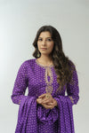 Violet bandhani hand embroidered straight kurta set