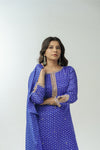 Royal blue bandhani hand embroidered straight kurta set
