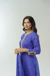 Royal blue bandhani hand embroidered straight kurta set