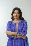 Royal blue bandhani hand embroidered straight kurta set
