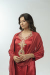 Cherry red hand embroidered a-line kurta set