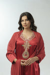 Cherry red hand embroidered a-line kurta set