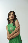 Green and beige embroidered straight kurta pant