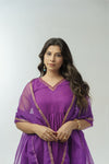 Purple hand embroidered anarkali set