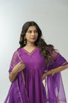 Purple hand embroidered anarkali set