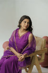 Purple hand embroidered anarkali set