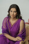 Purple hand embroidered anarkali set